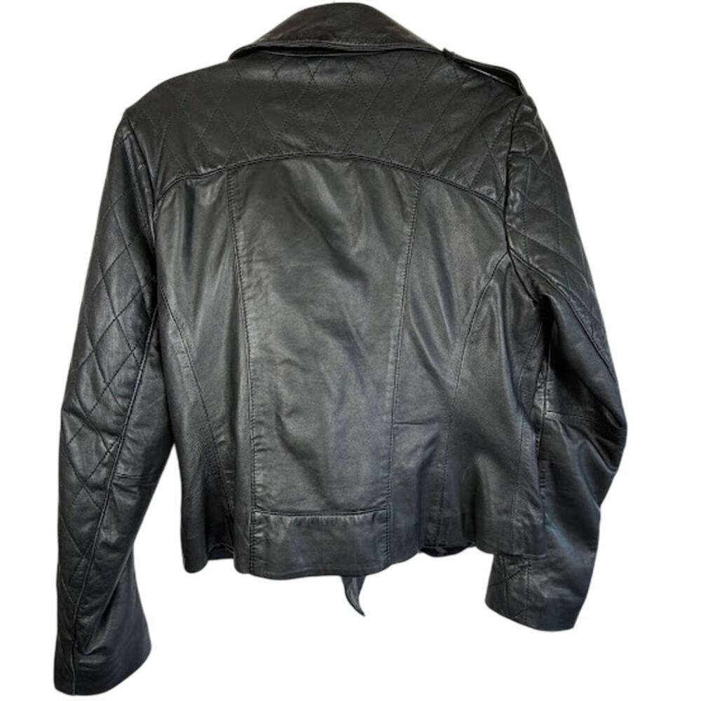 Bod & Christensen Black Leather Diamond‎ Quilted Moto Jacket Women's Large $570 - Picture 4 of 6